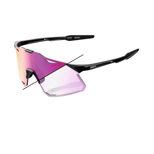 100 percent Hypercraft rimless photochromic cycling sunglasses in gloss black frame with light adaptive purple mirror transition lens - Epic Sports Kenya