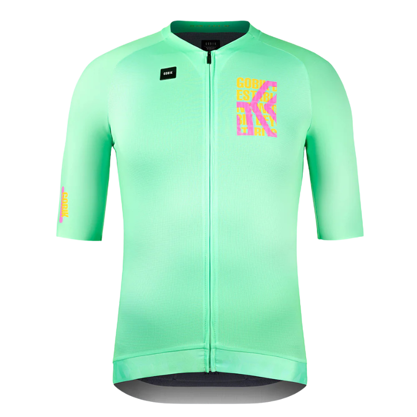 Gobik CX Pro 4.0 unisex short sleeve cycling jersey in Blast colorway showing its multi-fabric aero front panel raw cut seamless sleeves and GRS triple rear cargo pockets - Epic Sports Kenya