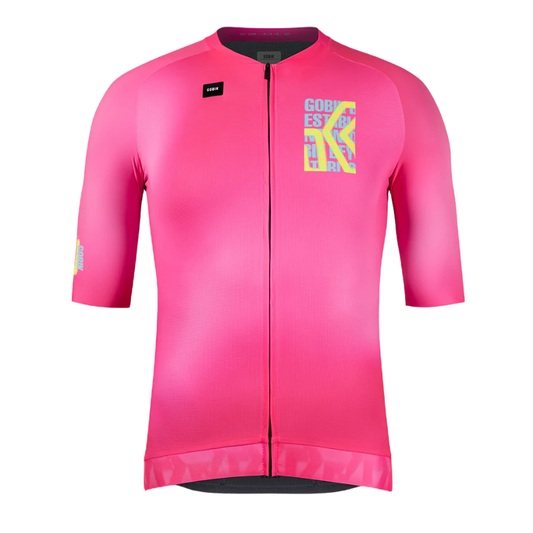 Gobik CX Pro 4.0 unisex short sleeve cycling jersey in Drip colorway showing its multi-fabric aero front panel raw cut seamless sleeves and GRS triple rear cargo pockets - Epic Sports Kenya