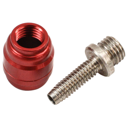 SRAM Stealth-a-Majig hydraulic brake hose fitting kit showing the silver threaded T8 Torx hose barb and red anodized reverse threaded compression olive - Epic Sports Kenya