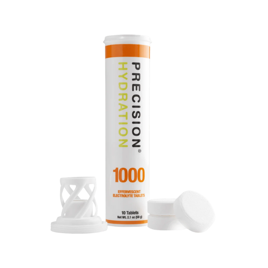 Precision Hydration PH 1000 low-calorie heavy-sweat electrolyte drink mix box and stick packs showing sodium composition and hydration science - Epic Sports Kenya