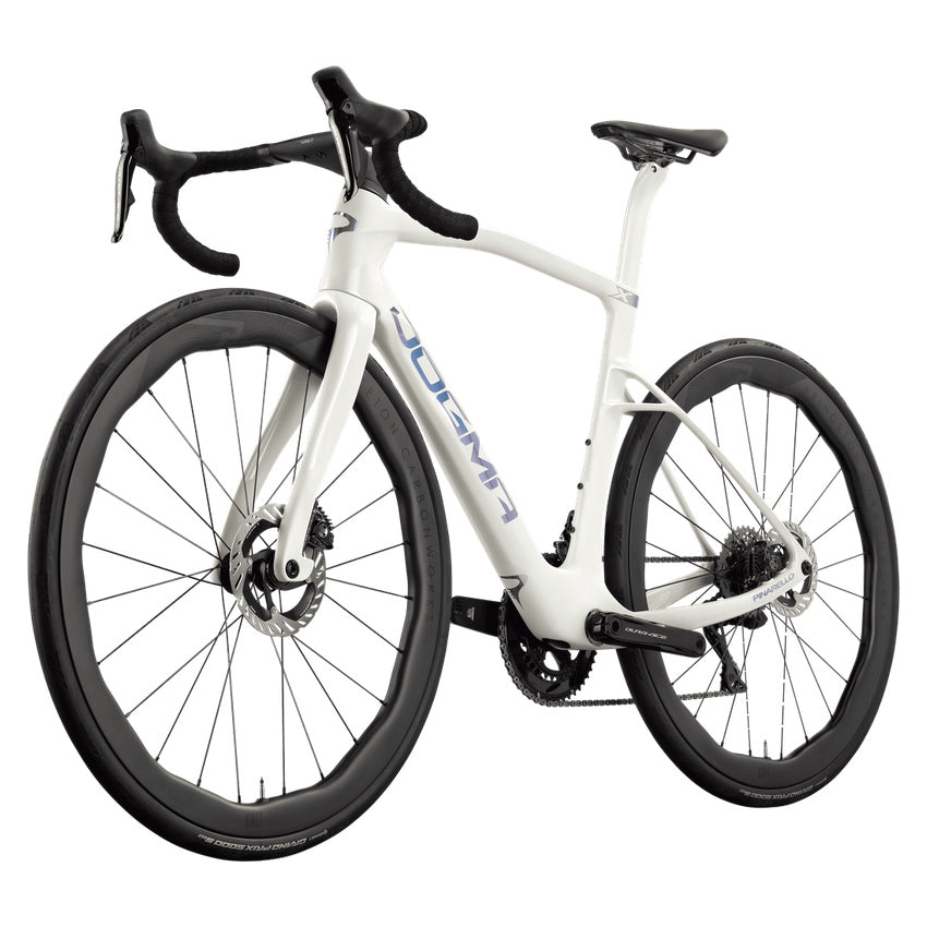 Pinarello New Dogma X Shimano Dura-Ace Di2 PM Carbon Endurance Road Bike – MOONLIGHT FROST – Princeton Grit 4540 X – front three quarter