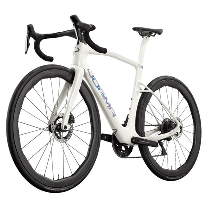 Pinarello New Dogma X Shimano Dura-Ace Di2 PM Carbon Endurance Road Bike – MOONLIGHT FROST – Princeton Grit 4540 X – front three quarter