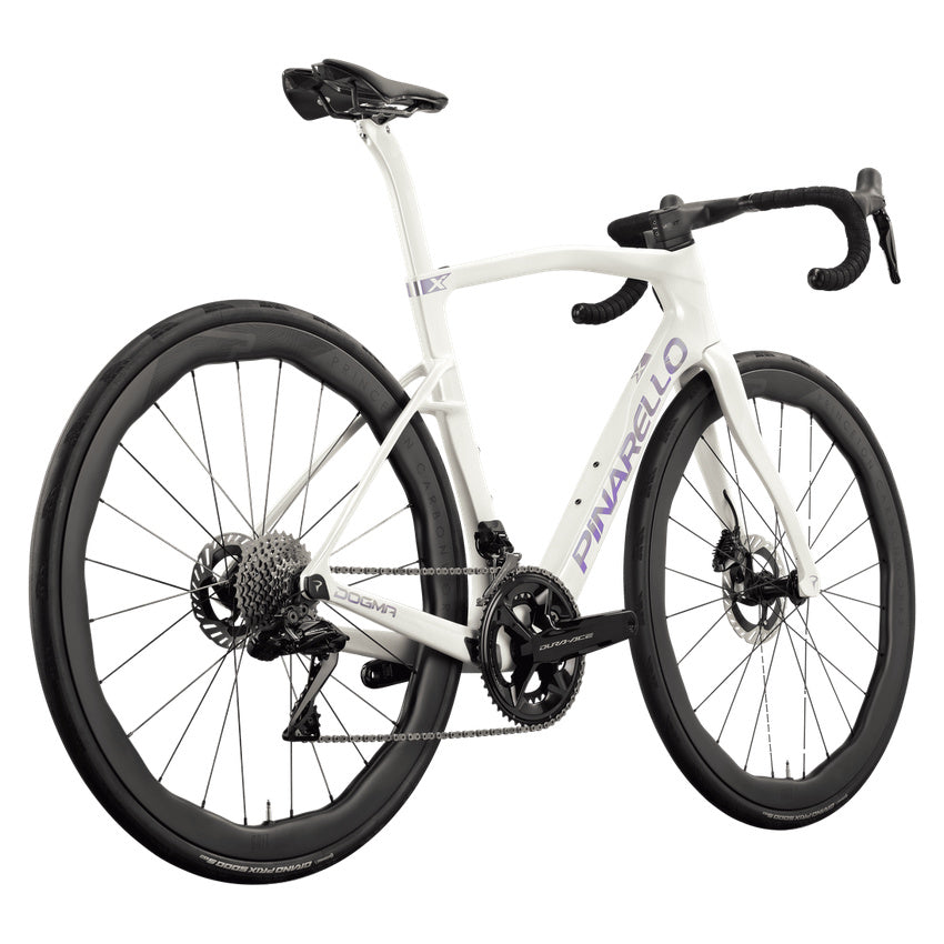 Pinarello New Dogma X Shimano Dura-Ace Di2 PM Carbon Endurance Road Bike – MOONLIGHT FROST – Princeton Grit 4540 X – rear three quarter