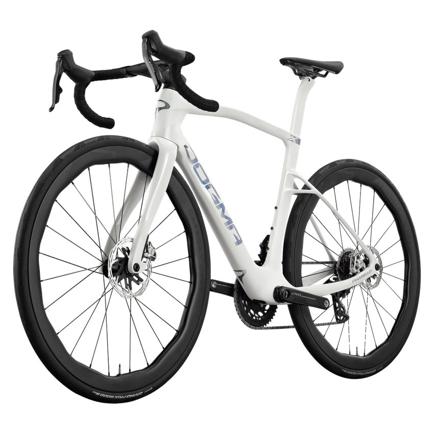 Pinarello New Dogma X SRAM Red AXS PM Carbon Endurance Road Bike – MOONLIGHT FROST – Princeton Grit 4540 X – front three quarter