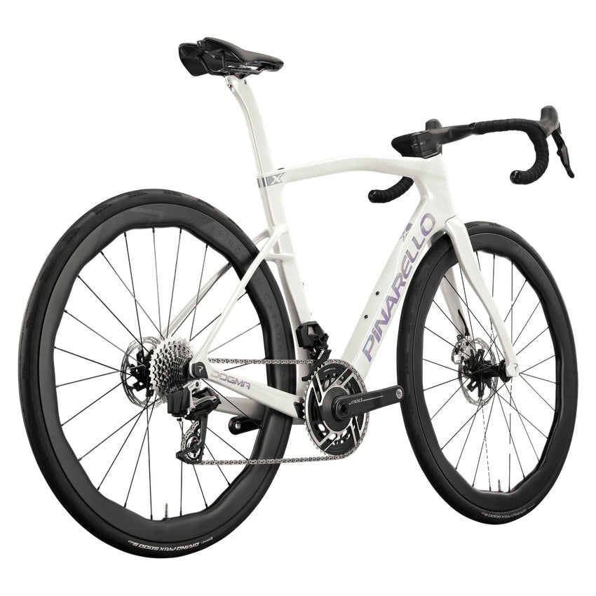 Pinarello New Dogma X SRAM Red AXS PM Carbon Endurance Road Bike – MOONLIGHT FROST – Princeton Grit 4540 X – rear three quarter