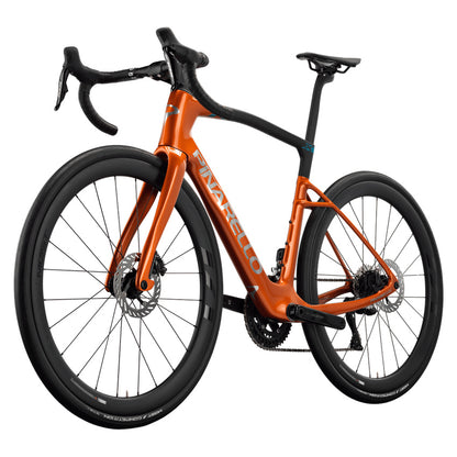 Pinarello New X5 Shimano 105 Di2 Carbon Endurance Road Bike – AMBER TRACE – MOST Fast 45 Carbon X – front three quarter