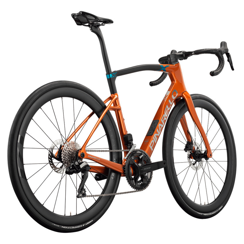 Pinarello New X5 Shimano 105 Di2 Carbon Endurance Road Bike – AMBER TRACE – MOST Fast 45 Carbon X – rear three quarter